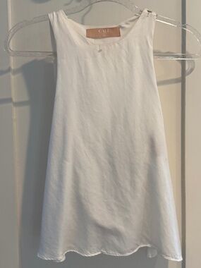 CALI White Linen Sleeveless Tank Top Minimal Summer Blouse, XS